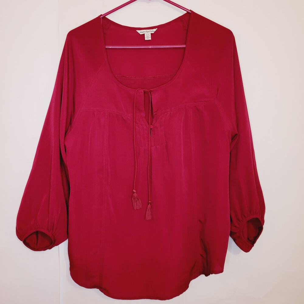 American Eagle Outfitters womens maroon Boho flowy long sleeved blouse size XL